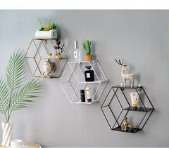Hexagon-Shaped Decorative Metal Shelf