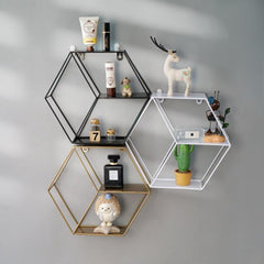 Hexagon-Shaped Decorative Metal Shelf